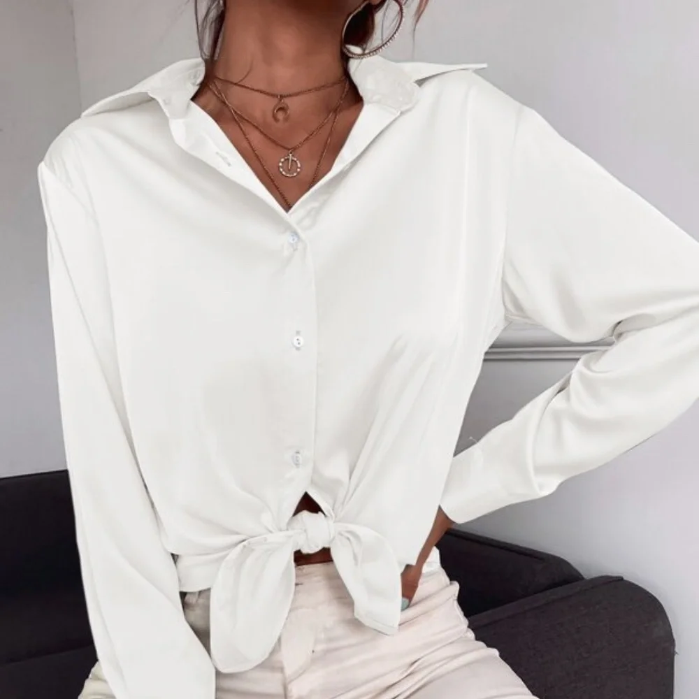 Luxe Satin button up Boyfriend shirt Blouse - Picture 13 of 16